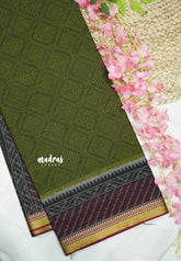 Soft Muslin cotton diamond prints with zari border - sap green